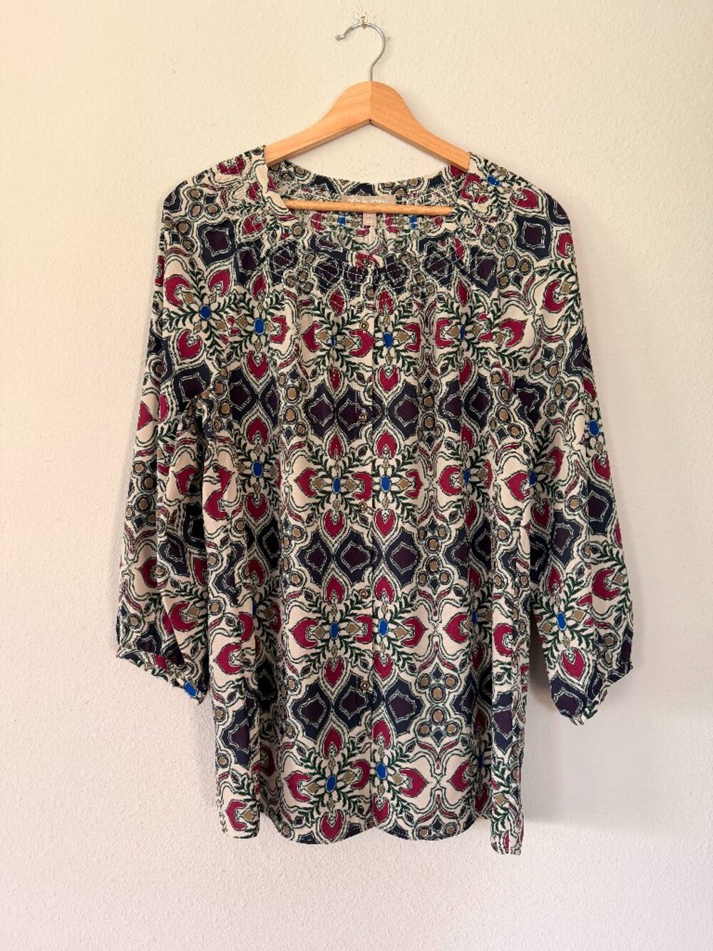 Banana Republic Jewel-Tone Geometric Blouse — Sz M